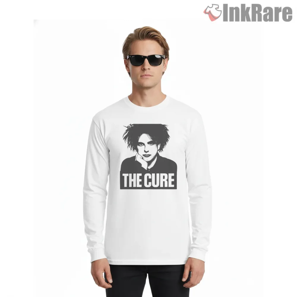 The Cure Robert Smith Monochrome Shirt on white long sleeve shirt for men graphic tee