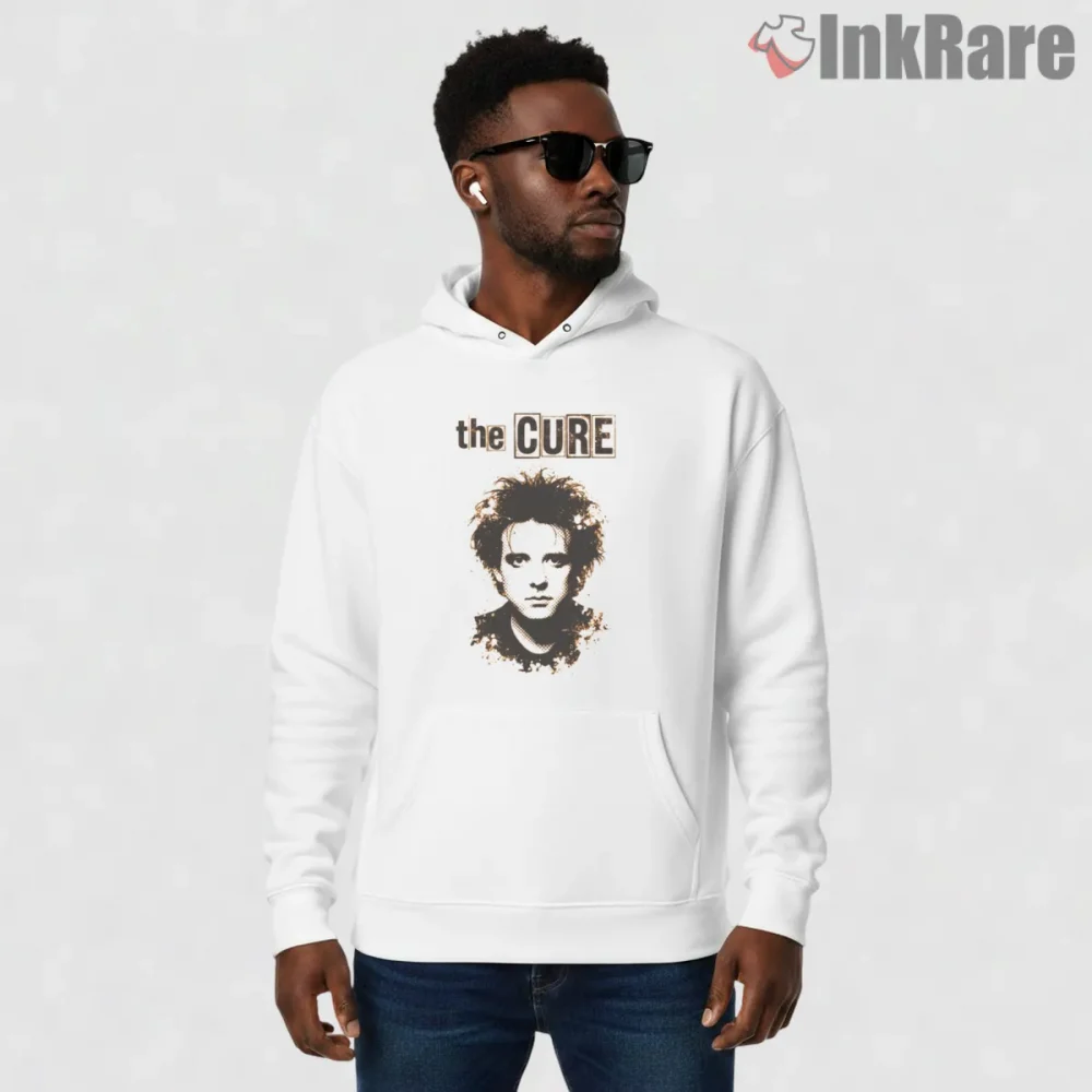 The Cure Robert Smith Vintage Portrait Shirt on white hoodie for men graphic tee
