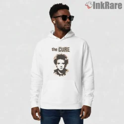 The Cure Robert Smith Vintage Portrait Shirt on white hoodie for men graphic tee