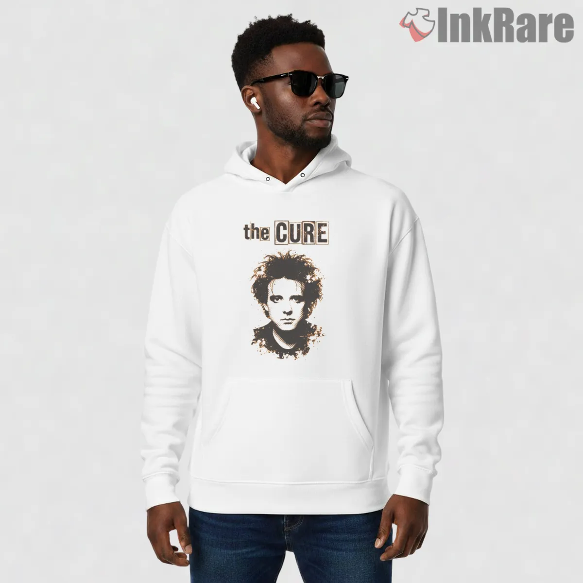The Cure Robert Smith Vintage Portrait Hoodie White The Cure Robert Smith Vintage Portrait Shirt on white hoodie for men graphic tee