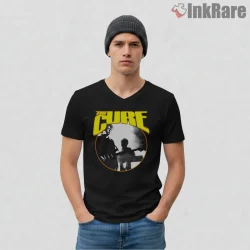 The Cure Shadow Reverie Retro Concert Shirt on black v-neck shirt for men graphic tee