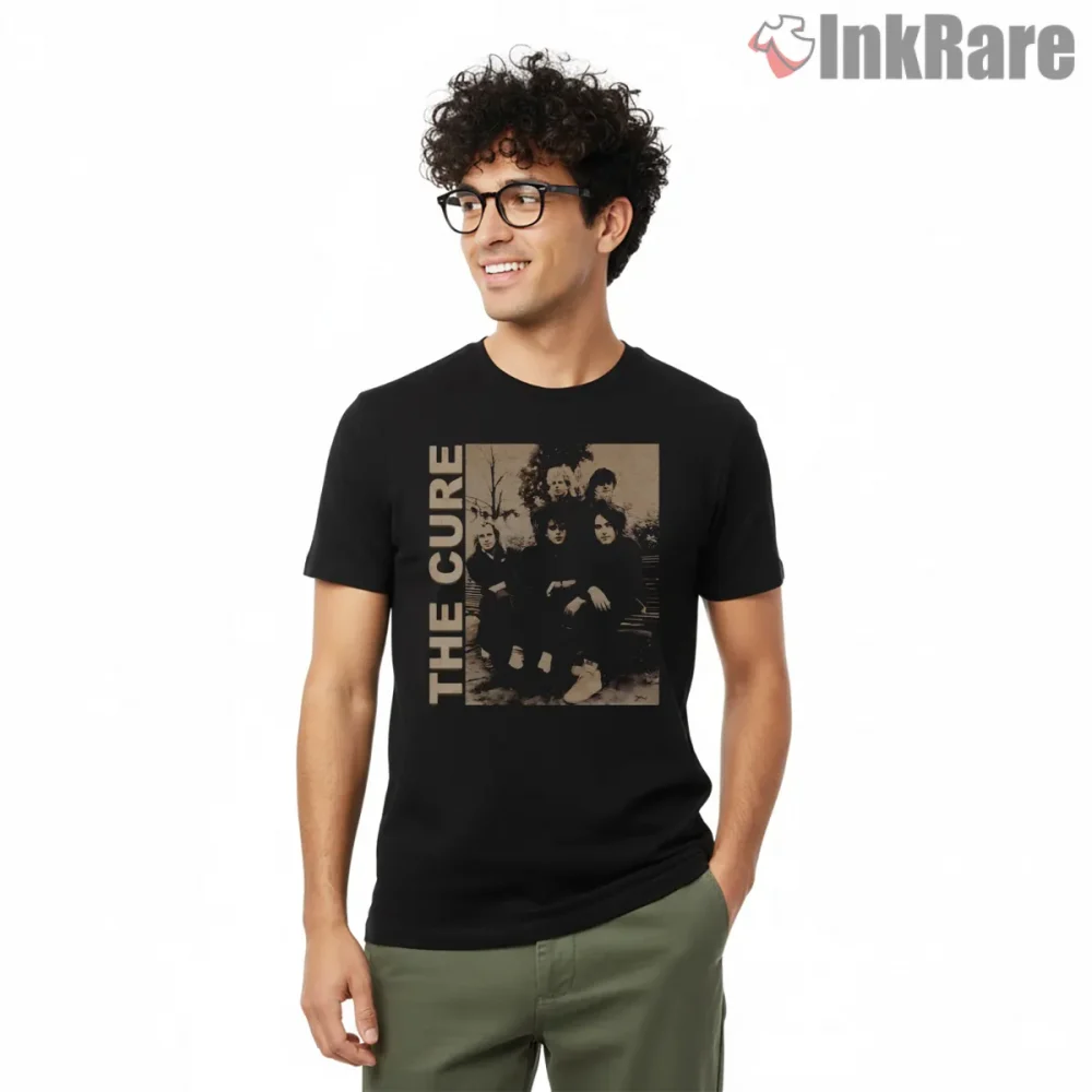 The Cure Vintage Band Photo Shirt on black short sleeve shirt for men graphic tee