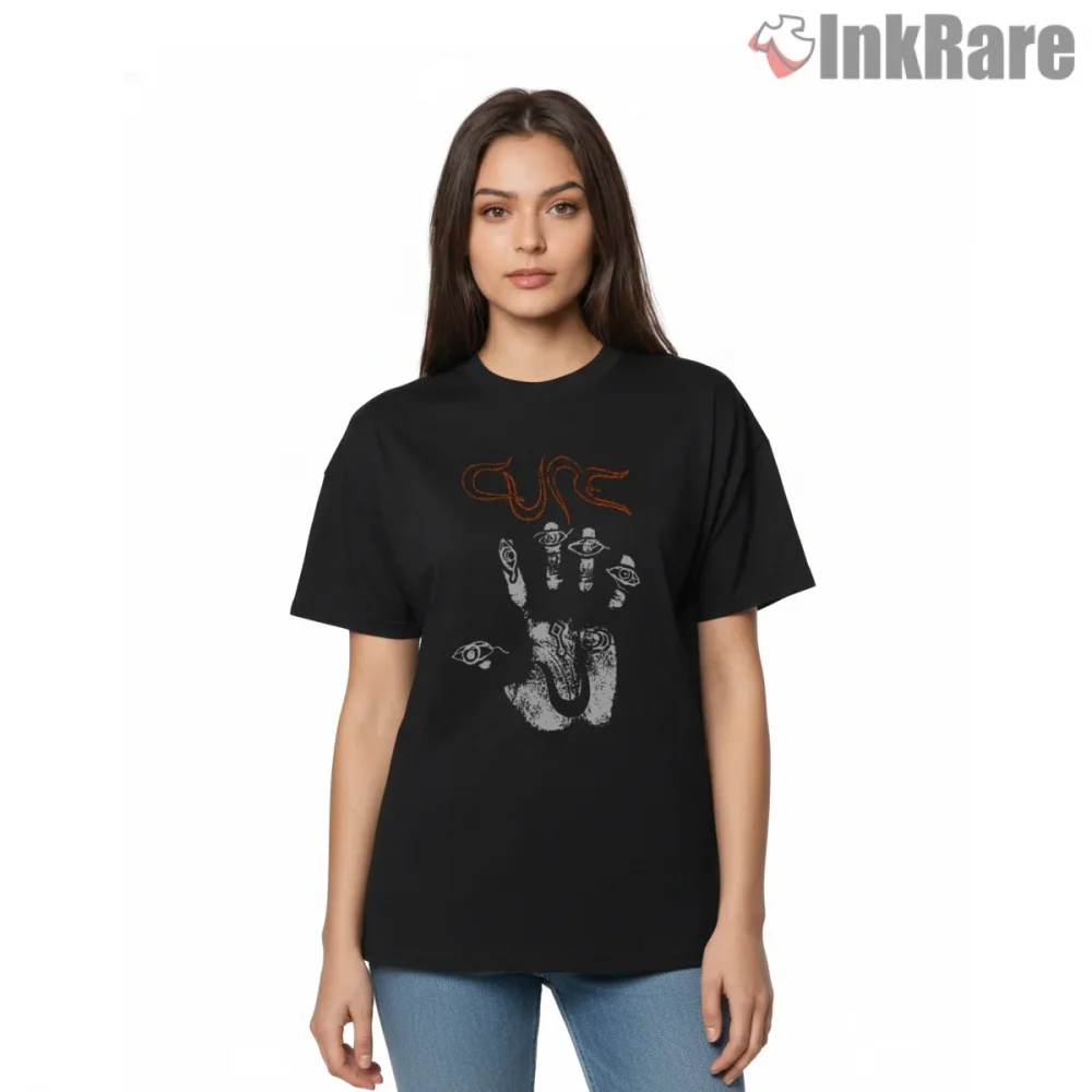 The Cure Wish Anniversary Gothic Art Shirt on black short sleeve shirt for women graphic tee