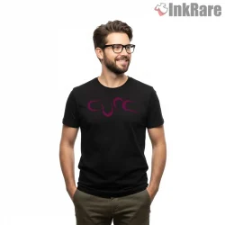 The Cure Wish Era Minimal Logo Shirt on black short sleeve shirt for men graphic tee