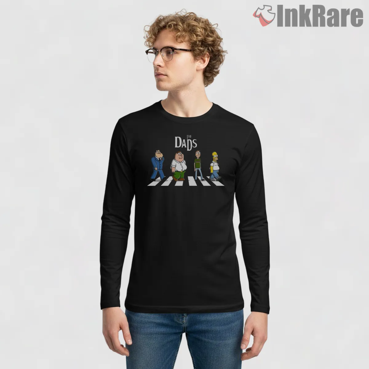 The Dads Abbey Road Cartoon Crossover Parody Shirt on black long sleeve shirt for men graphic tee