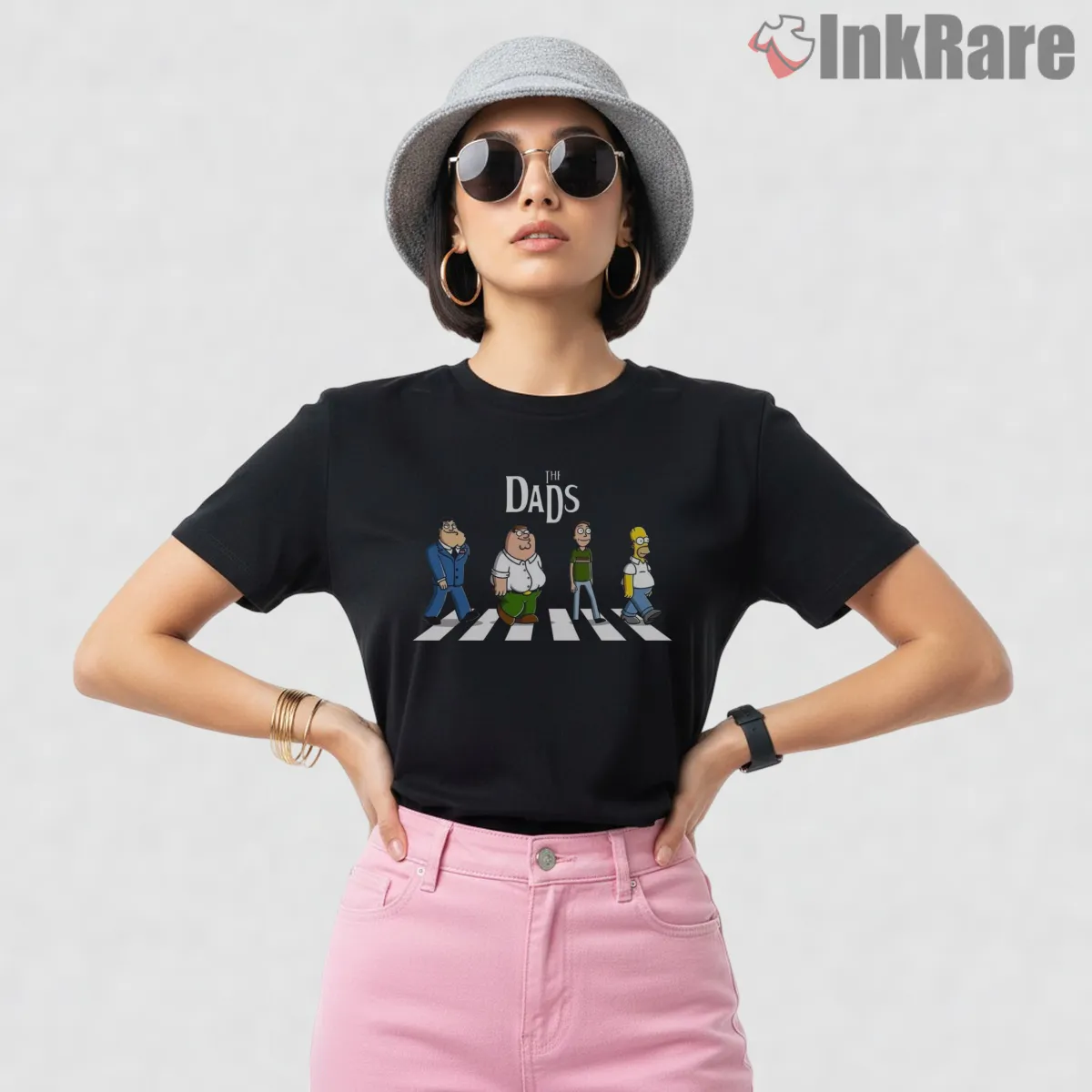 The Dads Abbey Road Cartoon Crossover Parody Short Sleeve Black The Dads Abbey Road Cartoon Crossover Parody Shirt on black short sleeve shirt for women graphic tee