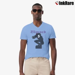 Men’s The Damned Captain Sensible Gothic Punk V-Neck Tee in light blue | Sharp, Breathable, Everyday Staple