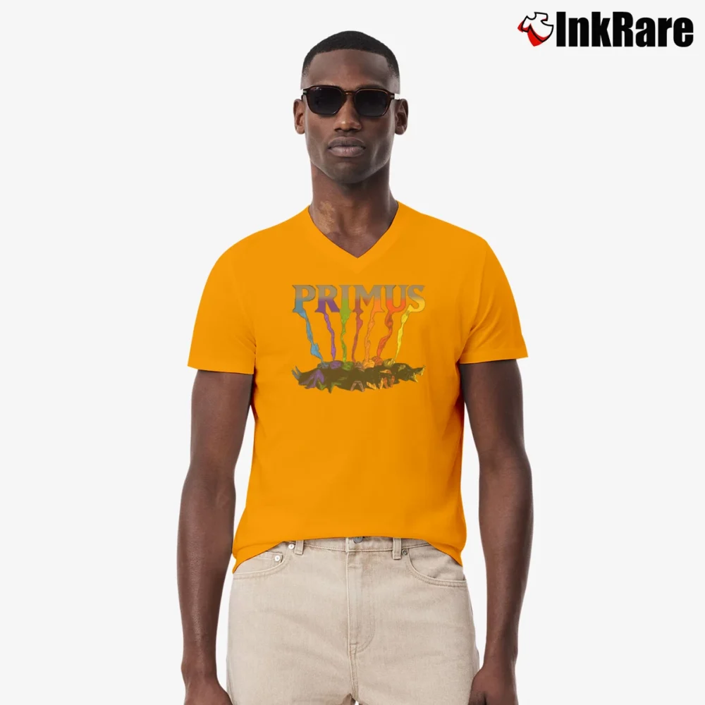 Men’s The Desaturating Seven Album Art V-Neck Tee in orange | Sharp, Breathable, Everyday Staple