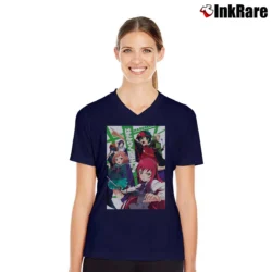 Women’s The Devil Is A Part Timer Anime V-Neck Tee in navy | Chic Neckline, Soft Texture