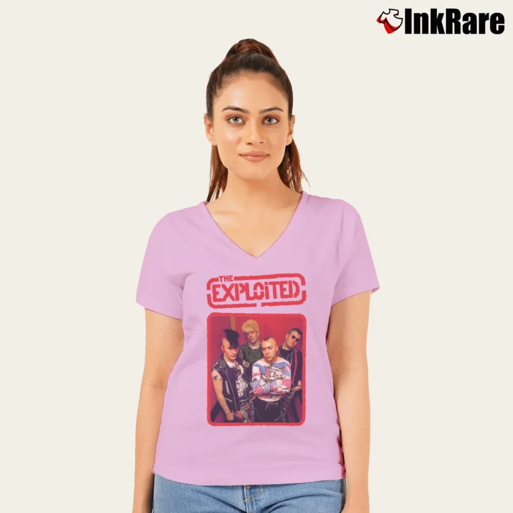 Women’s the exploited london poster punk band V-Neck Tee in light pink | Chic Neckline, Soft Texture