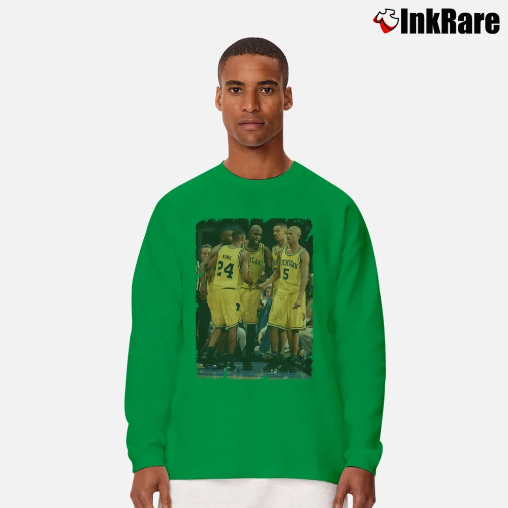 Men’s The Fab Five Michigan for College Basketball Fans Long-Sleeve Shirt in irish green | Sleek, Lightweight, Year-Round Wear