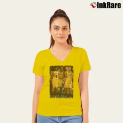 Women’s The Fab Five Michigan for College Basketball Fans V-Neck Tee in yellow | Chic Neckline, Soft Texture