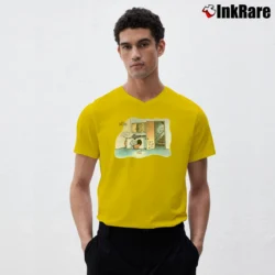 Men’s The Far Side Cat Trap 90s Comic V-Neck Tee in yellow | Sharp, Breathable, Everyday Staple