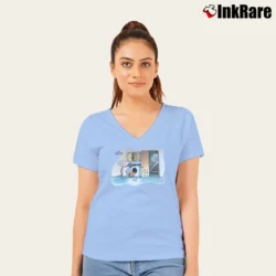 Women’s The Far Side Cat Trap Gary Larsen Classic V-Neck Tee in light blue | Chic Neckline, Soft Texture