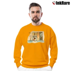 Men’s The Far Side Cat Trap Gary Larson 90s Comic Graphic Crewneck Sweatshirt in orange | Cozy Fabric, Clean Style