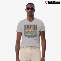 Men’s The Far Side Vegan Comic 90s Vegetarian V-Neck Tee in sport grey | Sharp, Breathable, Everyday Staple