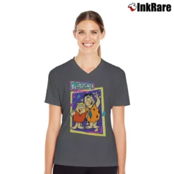 Women’s The Flintstones Classic Cartoon V-Neck Tee in charcoal | Chic Neckline, Soft Texture