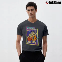 Men’s The Flintstones Classic Cartoon V-Neck Tee in charcoal | Sharp, Breathable, Everyday Staple