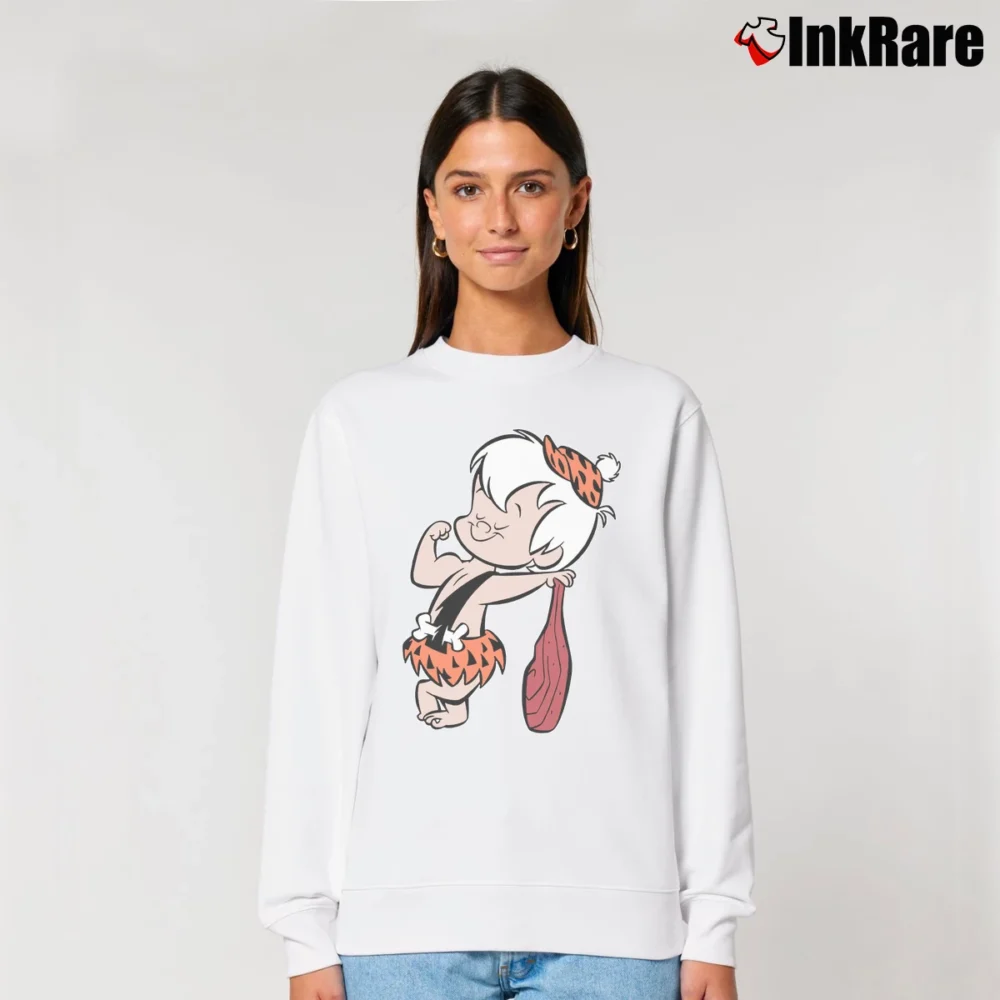 Women’s The Flintstones Flexing Bamm Relaxed Sweatshirt in white | Soft, Laid-Back Vibe