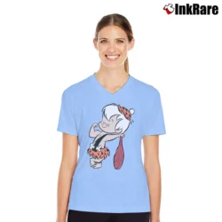 Women’s The Flintstones Flexing Bamm V-Neck Tee in light blue | Chic Neckline, Soft Texture