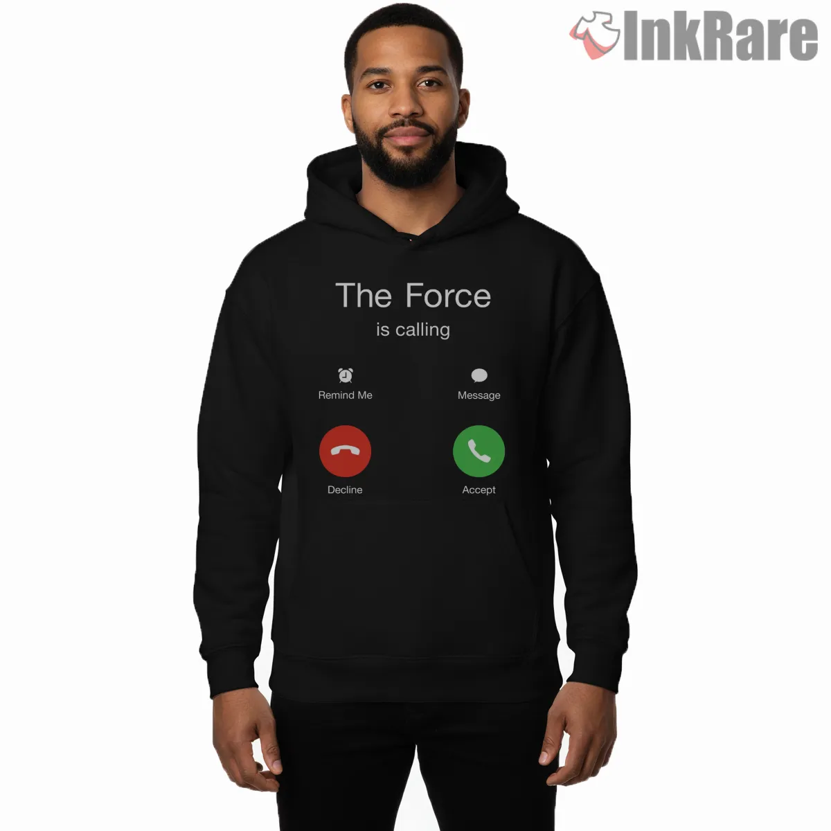 The Force Is Calling Incoming Call Shirt on black hoodie for men graphic tee