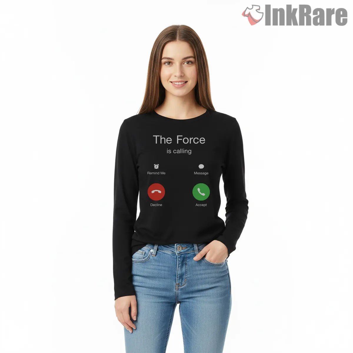 The Force Is Calling Incoming Call Long Sleeve Black The Force Is Calling Incoming Call Shirt on black long sleeve shirt for women graphic tee