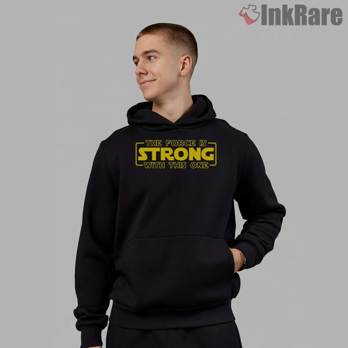 The Force Is Strong With This One Quote Shirt on black hoodie for men graphic tee