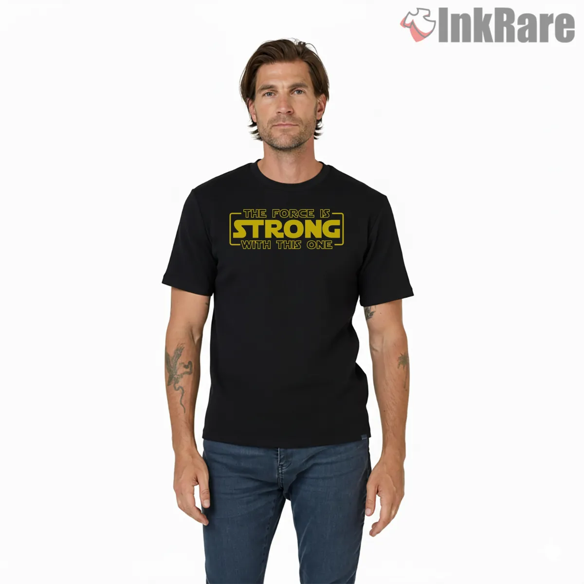 The Force Is Strong With This One Quote Short Sleeve Black The Force Is Strong With This One Quote Shirt on black short sleeve shirt for men graphic tee