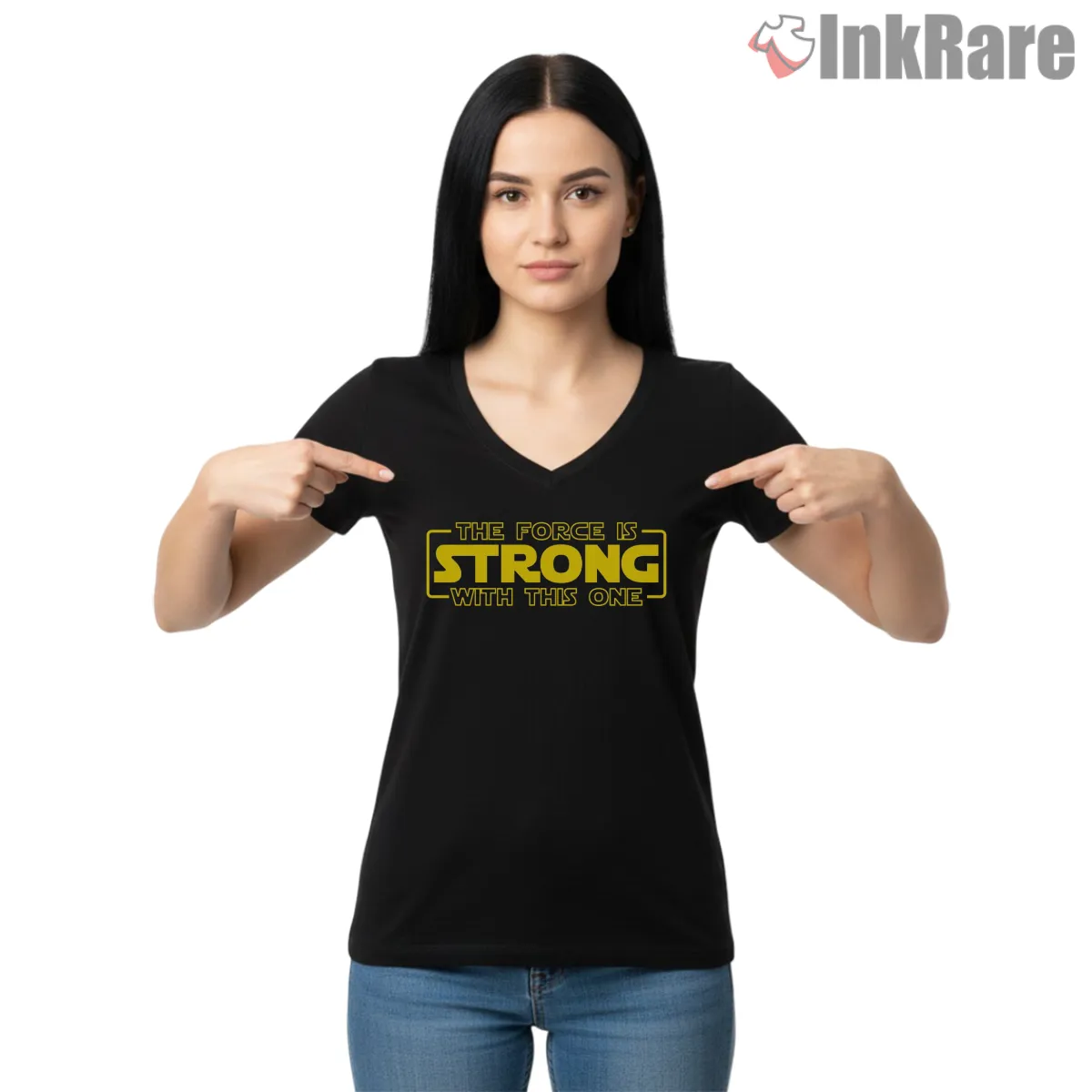 The Force Is Strong With This One Quote V Neck Black The Force Is Strong With This One Quote Shirt on black v-neck shirt for women graphic tee