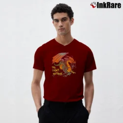 Men’s The Front Bottoms Dragon Band Graphic V-Neck Tee in maroon | Sharp, Breathable, Everyday Staple