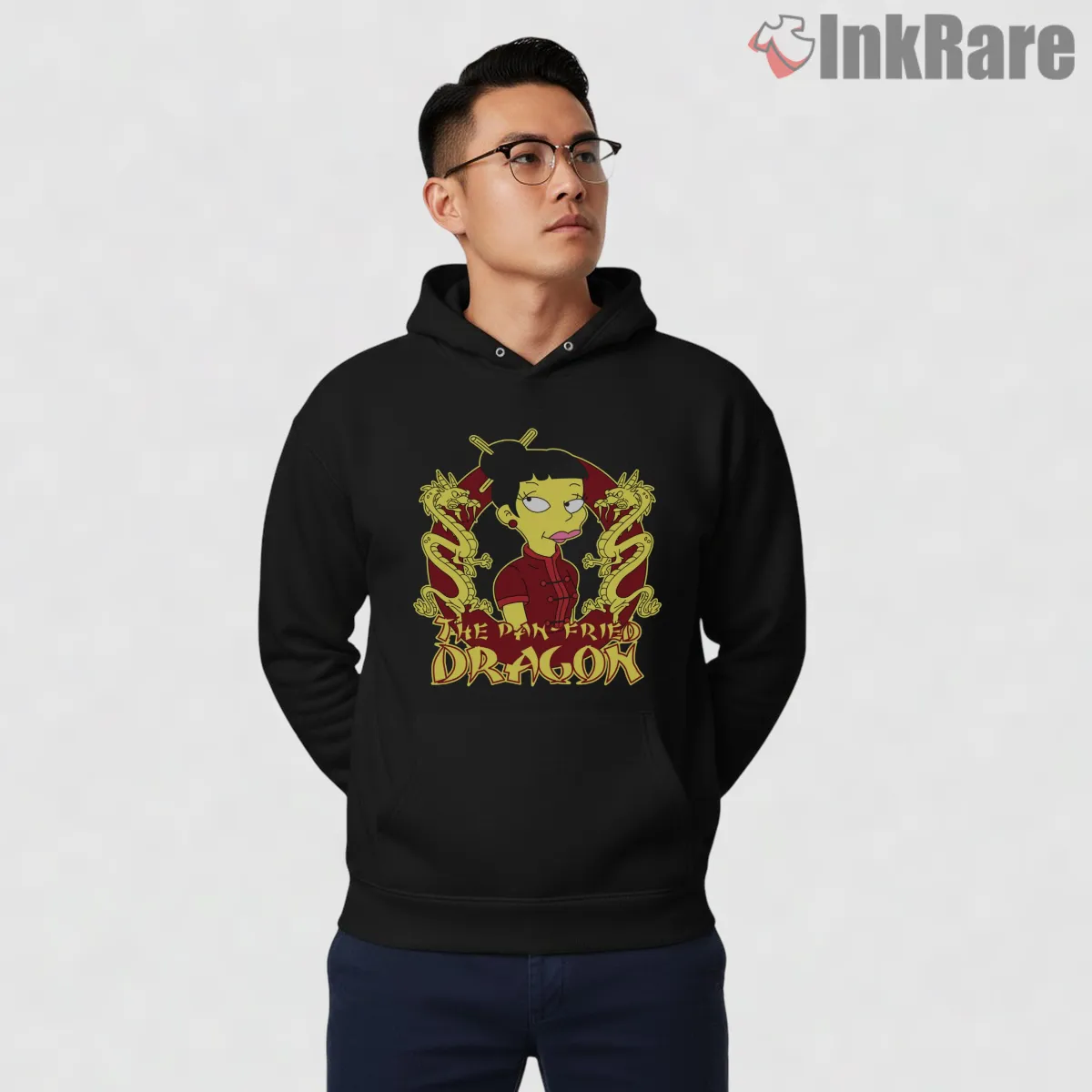 The Frying Dragon Springfield Chinese Restaurant Logo Shirt on black hoodie for men graphic tee