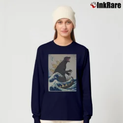 Women’s The Great Godzilla Off Kanagawa Japanese Art Long-Sleeve Top in navy | Sleek, Versatile, All-Season