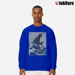 Men’s The Great Godzilla Off Kanagawa Japanese Art Long-Sleeve Shirt in royal blue | Sleek, Lightweight, Year-Round Wear