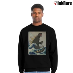 Men’s The Great Godzilla Off Kanagawa Japanese Art Crewneck Sweatshirt in black | Cozy Fabric, Clean Style