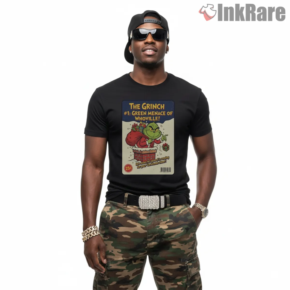 The Grinch 1 Green Menace Of Whoville Comic Cover Shirt on black short sleeve shirt for men graphic tee