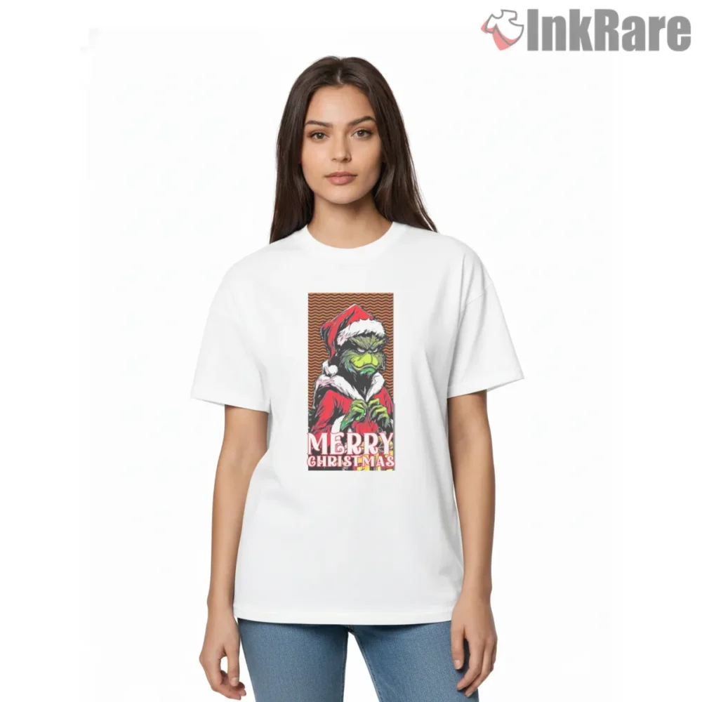 The Grinch Merry Christmas Holiday Shirt on white short sleeve shirt for women graphic tee