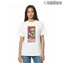 The Grinch Merry Christmas Holiday Shirt on white short sleeve shirt for women graphic tee