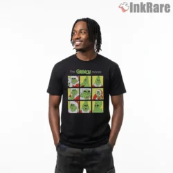 The Grinch Moods Funny Christmas Grid Shirt on black short sleeve shirt for men graphic tee