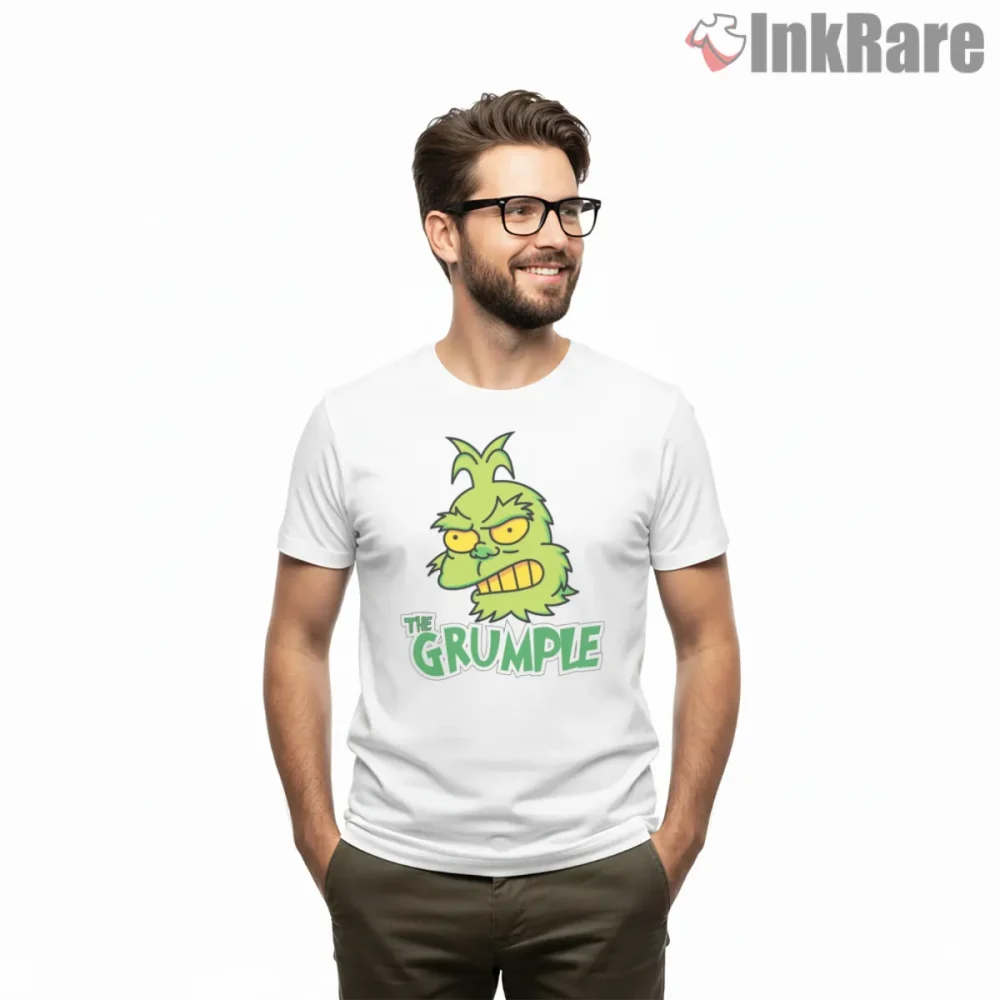 The Grumple Angry Christmas Creature Cartoon Shirt on white short sleeve shirt for men graphic tee