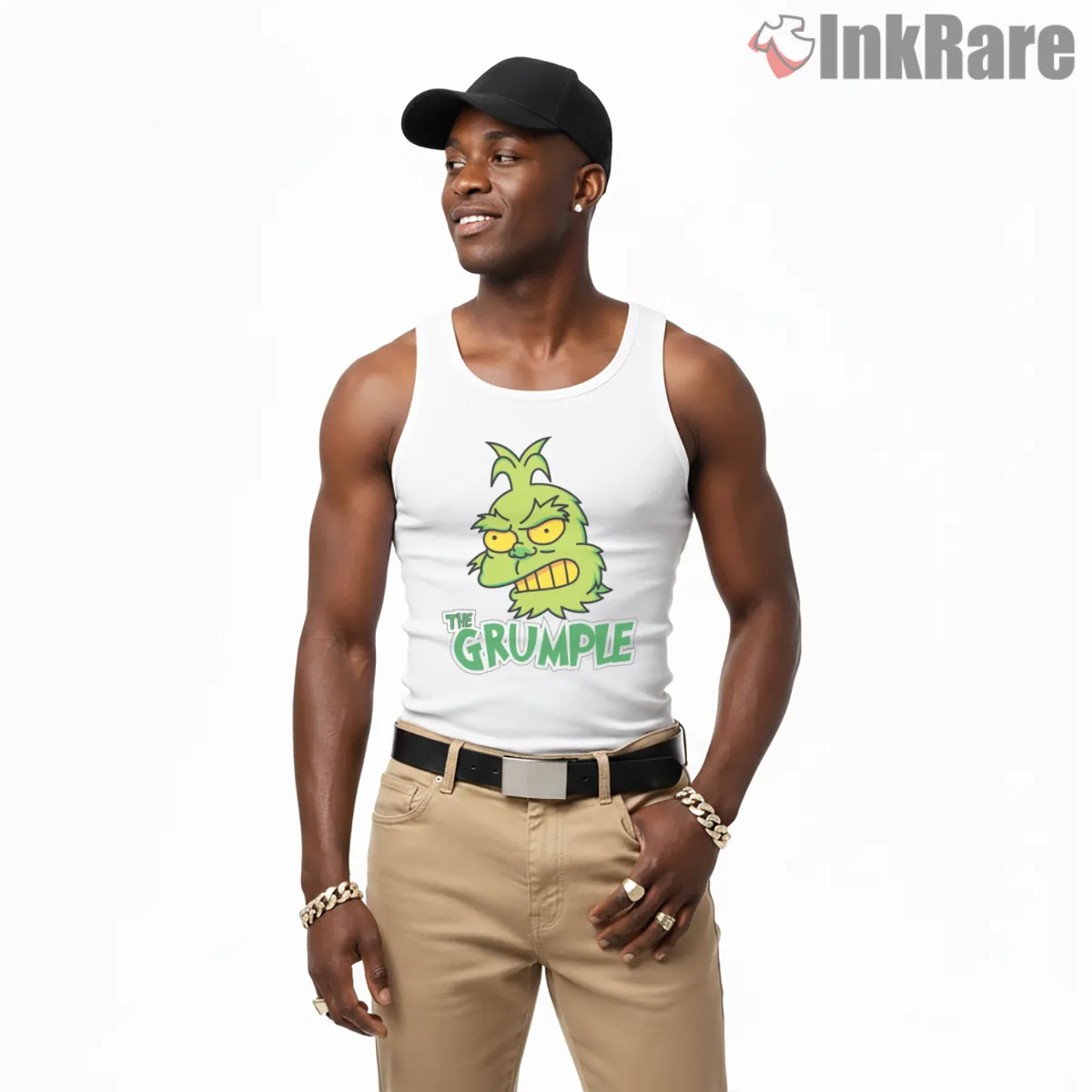 The Grumple Angry Christmas Creature Cartoon Tank Top White The Grumple Angry Christmas Creature Cartoon Shirt on white tank top for men graphic tee