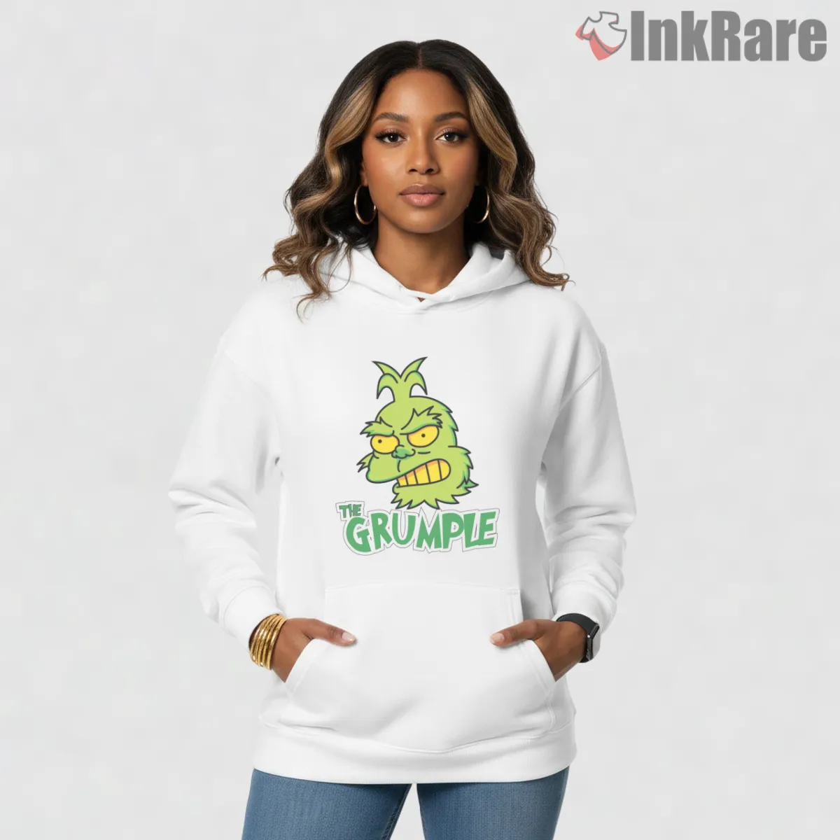 The Grumple Angry Christmas Creature Cartoon Hoodie White The Grumple Angry Christmas Creature Cartoon Shirt on white hoodie for women graphic tee