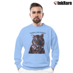 Men’s The Hangover Tigers Love Pepper Crewneck Sweatshirt in light blue | Cozy Fabric, Clean Style
