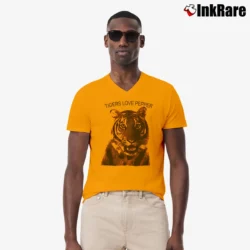 Men’s The Hangover Tigers Love Pepper V-Neck Tee in orange | Sharp, Breathable, Everyday Staple