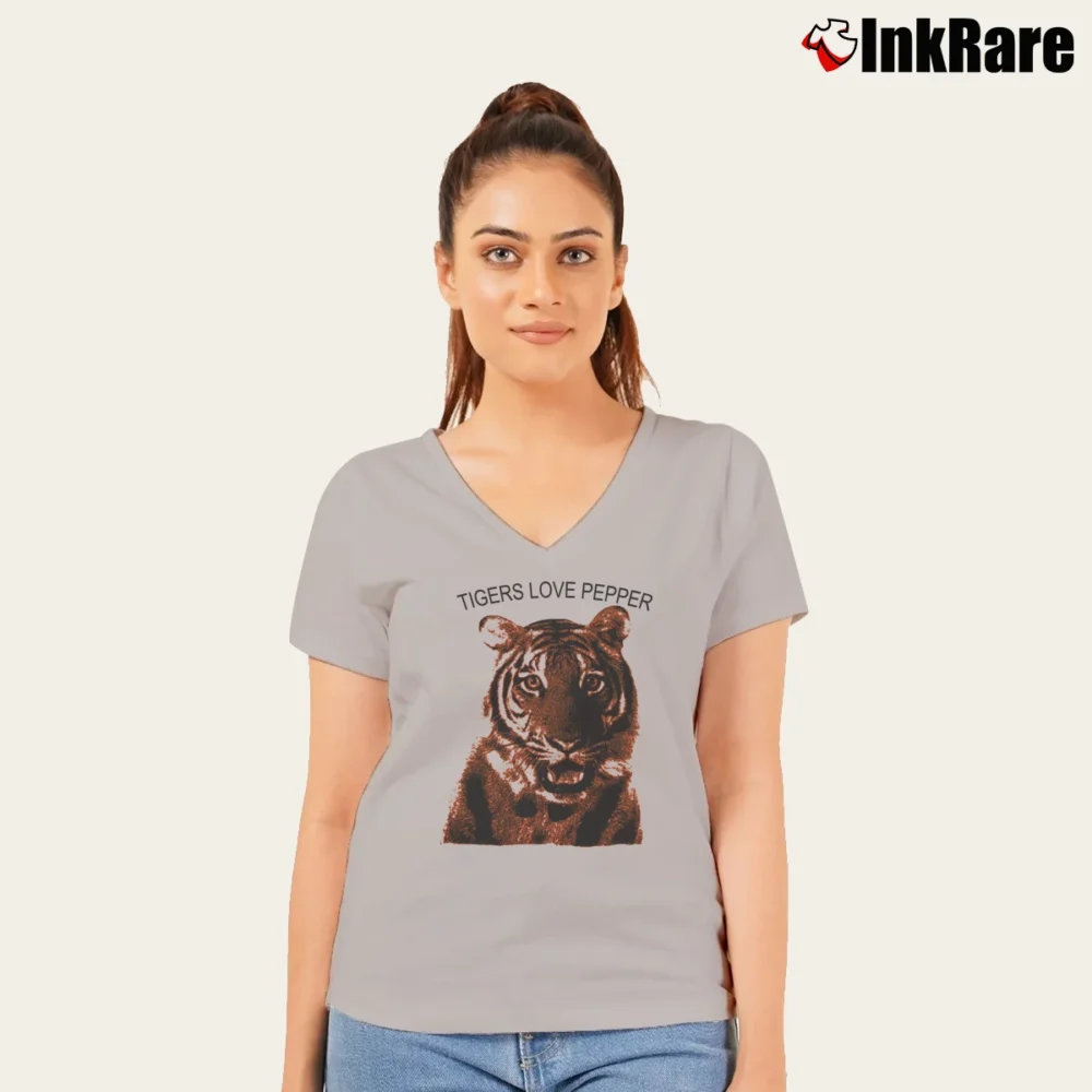 Women’s The Hangover Tigers Love Pepper V-Neck Tee in sport grey | Chic Neckline, Soft Texture