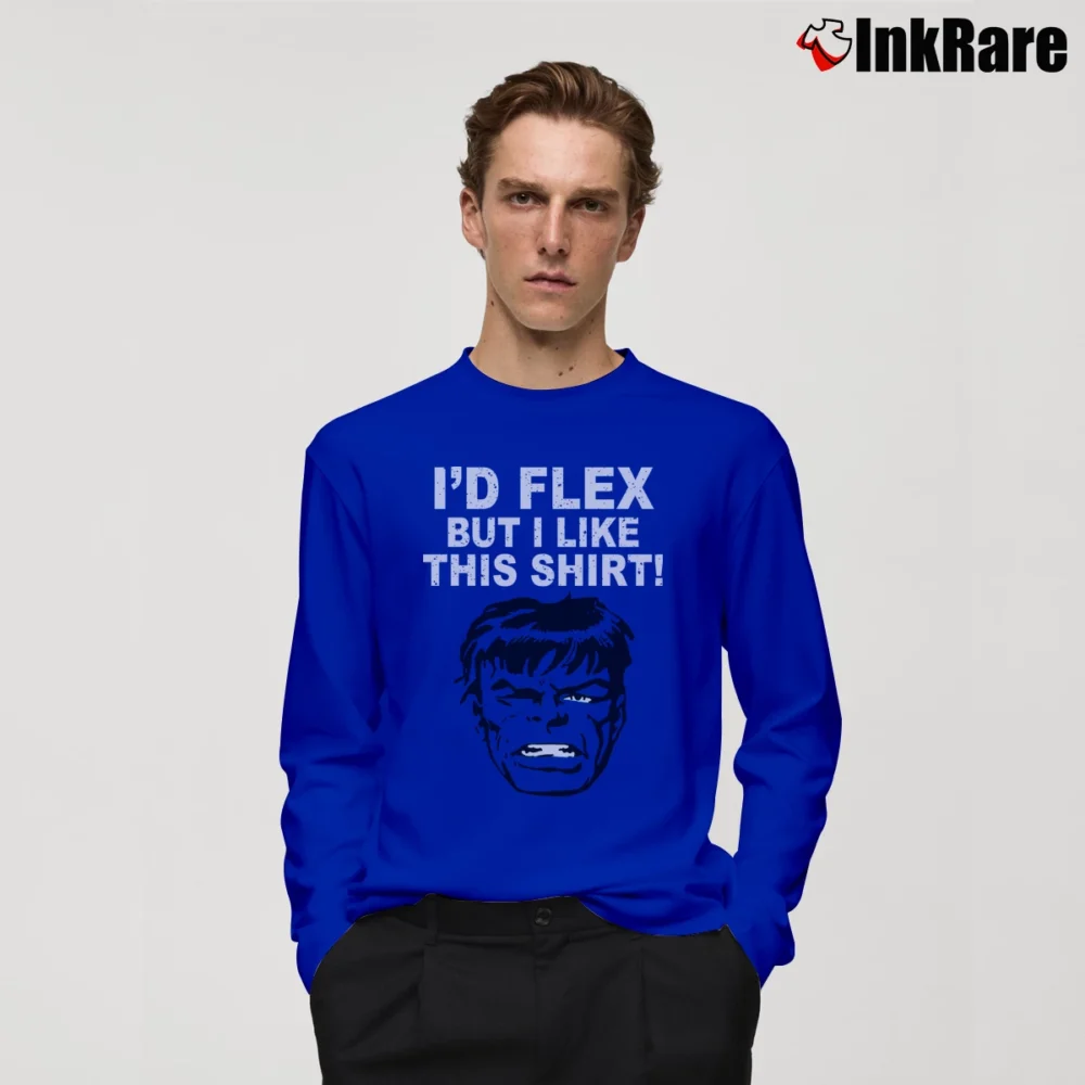 Men’s The Hulk I'd Flex But I Like This Marvel Long-Sleeve Shirt in royal blue | Sleek, Lightweight, Year-Round Wear