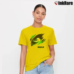 Women’s The Hulk Marvel Movie Promo Signature T-Shirt in yellow | Soft, Flattering Fit