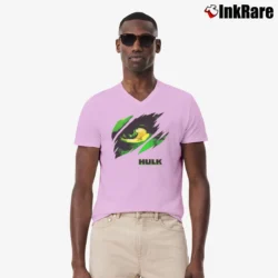 Men’s The Hulk Marvel Movie Promo V-Neck Tee in light pink | Sharp, Breathable, Everyday Staple