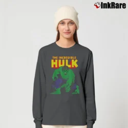 Women’s The Incredible Hulk Distressed Portrait Marvel Long-Sleeve Top in charcoal | Sleek, Versatile, All-Season