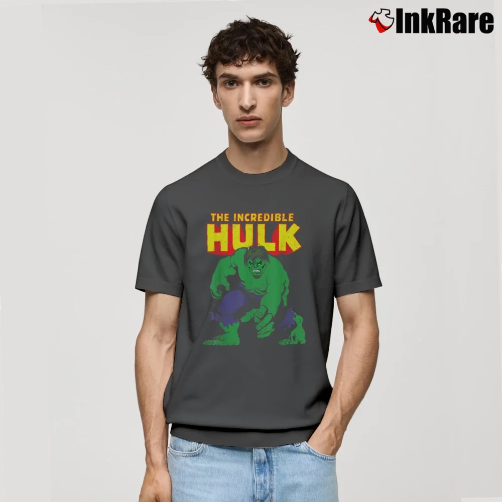 Men’s The Incredible Hulk Distressed Portrait Marvel Classic T-Shirt in charcoal | Soft, Breathable Everyday Wear