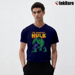 Men’s The Incredible Hulk Distressed Portrait Marvel V-Neck Tee in navy | Sharp, Breathable, Everyday Staple